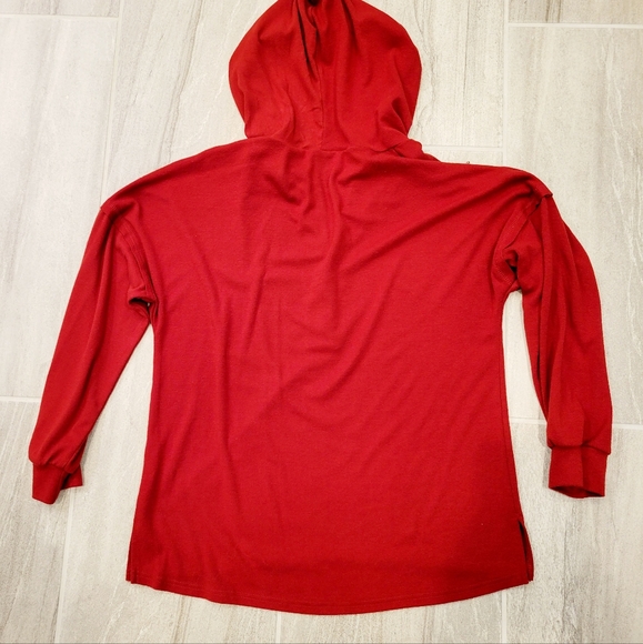 Maroon Quarter Button Up Long Sleeve Light Weight Hoodie, Relaxed Fit, Size M - Picture 3 of 4